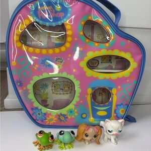 Littlest Pet Shop Portable House Carry Case + 4 Pets